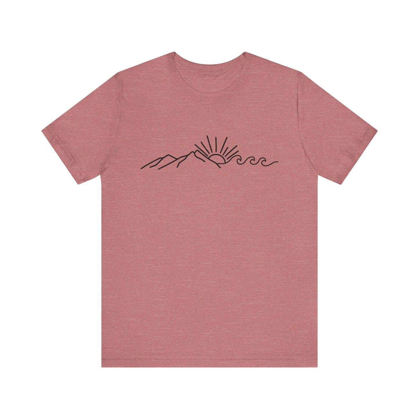 Nature Sun Mountain Wave Doodle Unisex Tee, Beach Outdoors T-Shirt, Simple Drawing Line Art Shirt, Mountains Nature Lover Gift, Outdoor