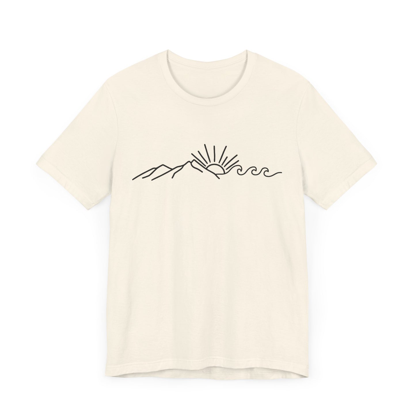 Nature Sun Mountain Wave Doodle Unisex Tee, Beach Outdoors T-Shirt, Simple Drawing Line Art Shirt, Mountains Nature Lover Gift, Outdoor