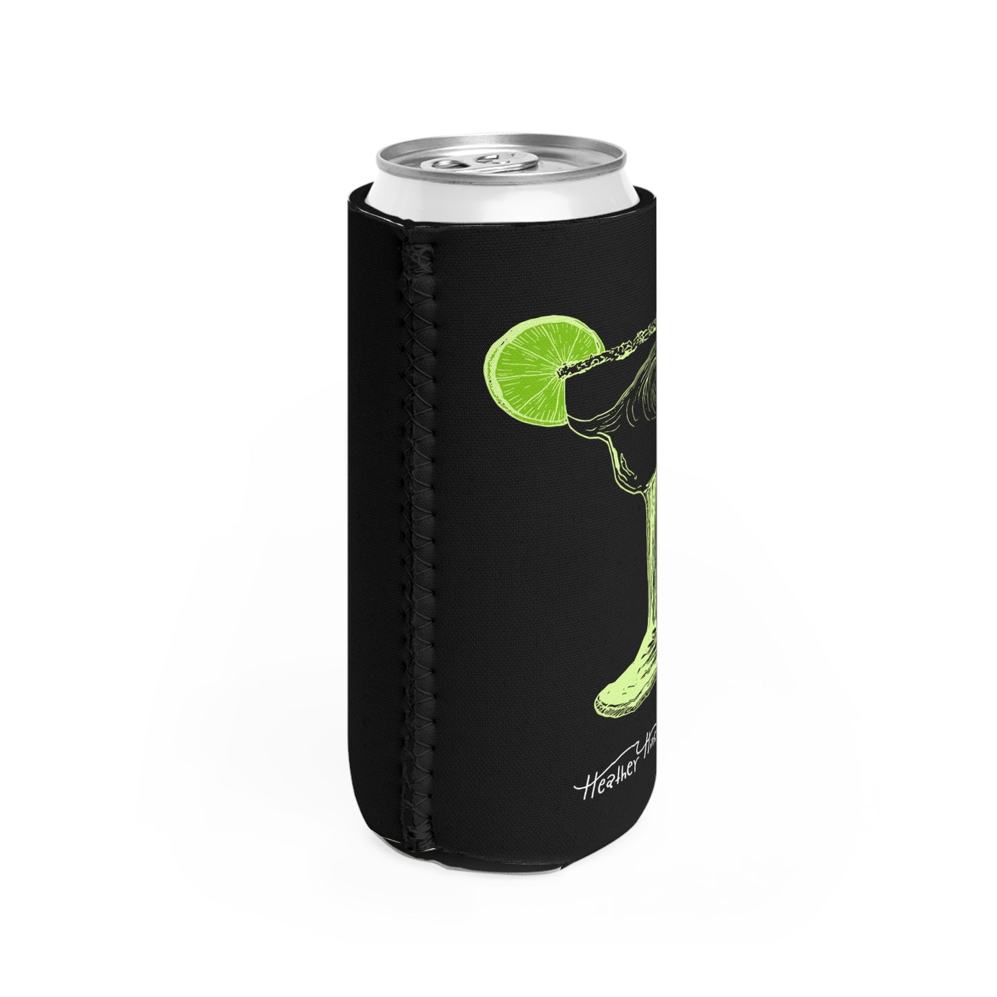 Slim Can Cooler - Margarita Wave Ocean Lime Beach Summer Vacation Drink Tropical Hand Drawn