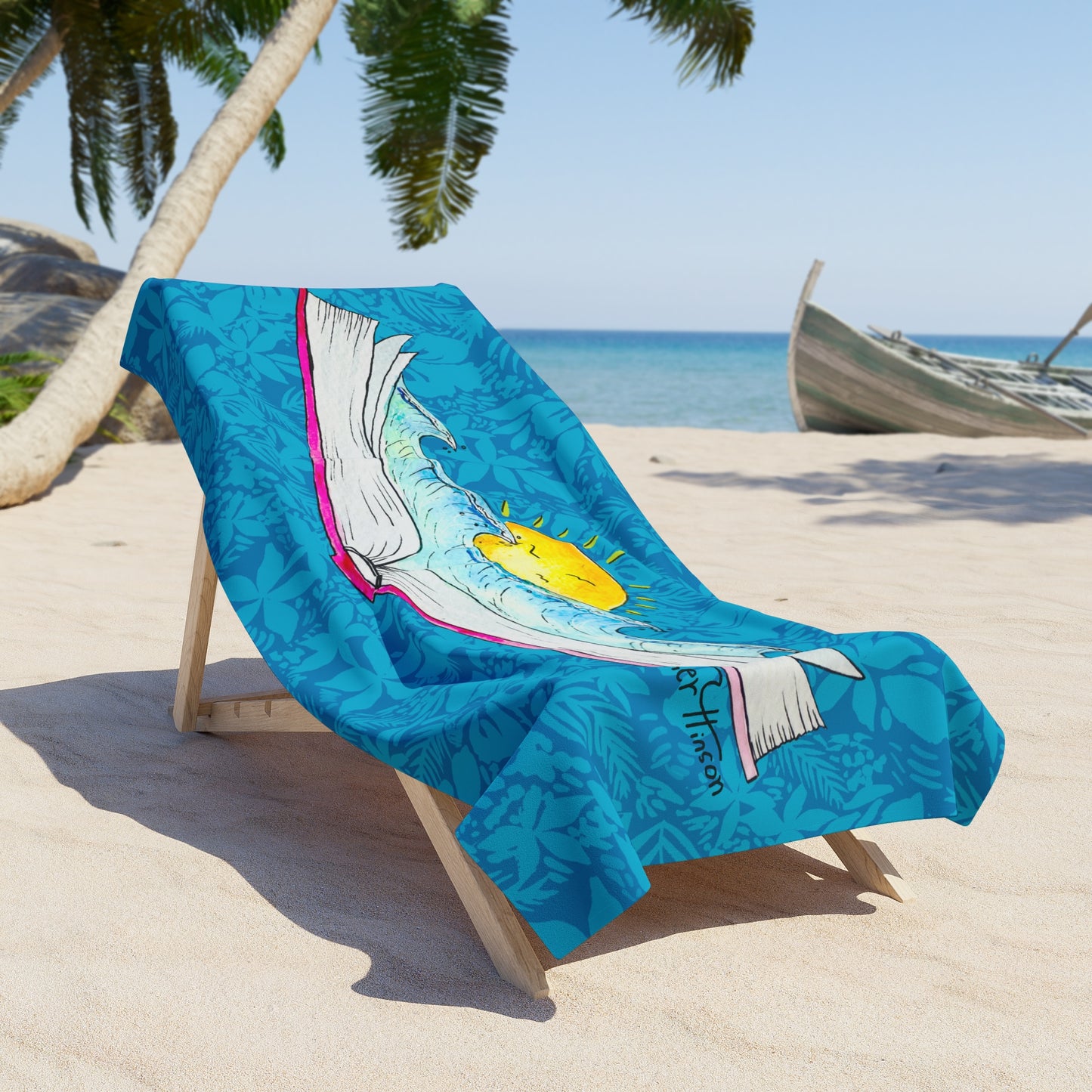 Beach Towel - Book Reading Girl in Summer Sunshine Waves