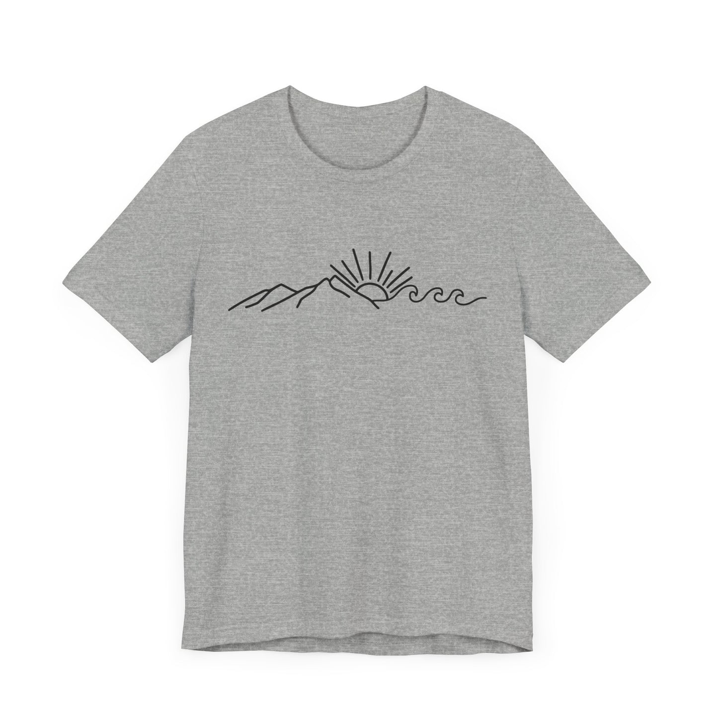 Nature Sun Mountain Wave Doodle Unisex Tee, Beach Outdoors T-Shirt, Simple Drawing Line Art Shirt, Mountains Nature Lover Gift, Outdoor