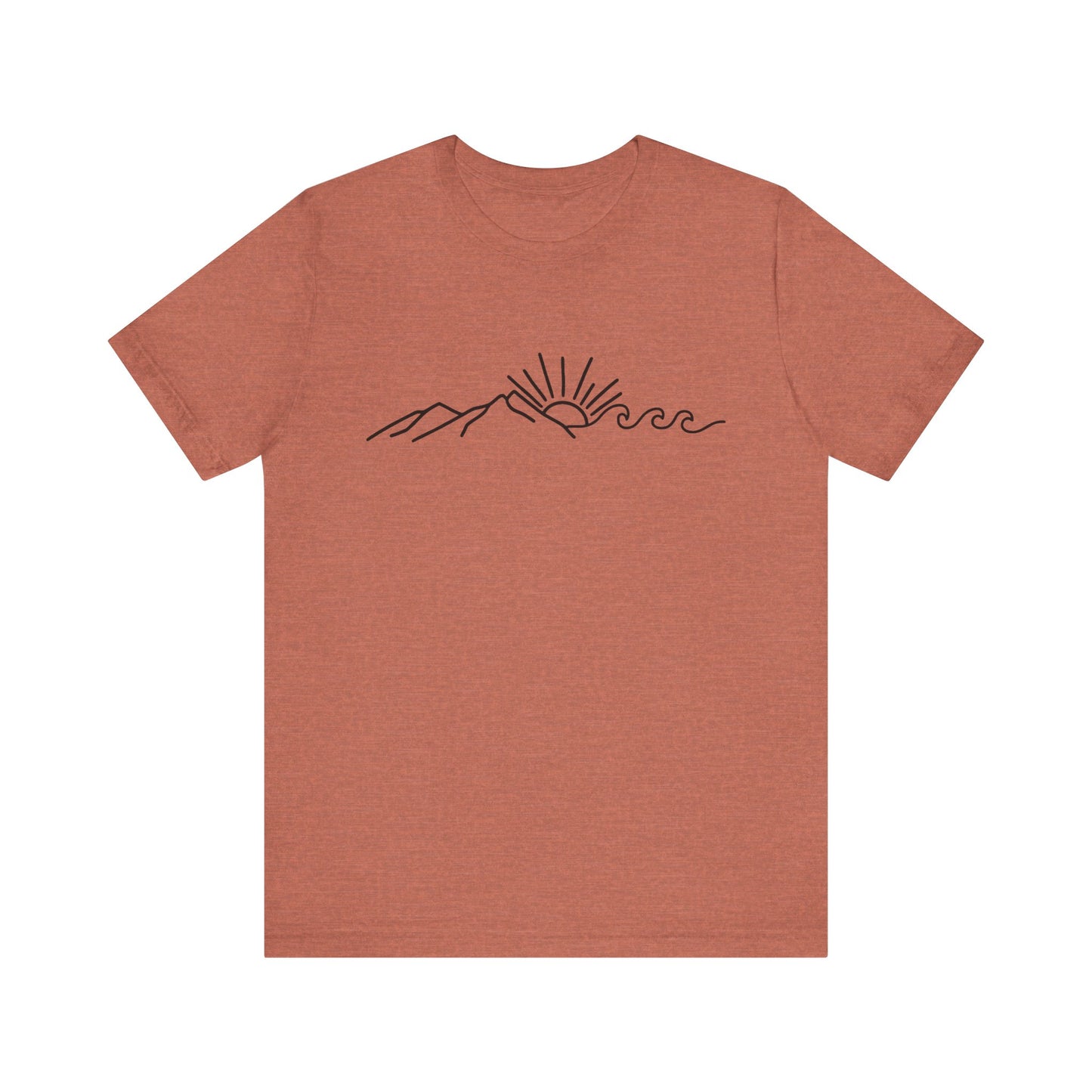 Nature Sun Mountain Wave Doodle Unisex Tee, Beach Outdoors T-Shirt, Simple Drawing Line Art Shirt, Mountains Nature Lover Gift, Outdoor