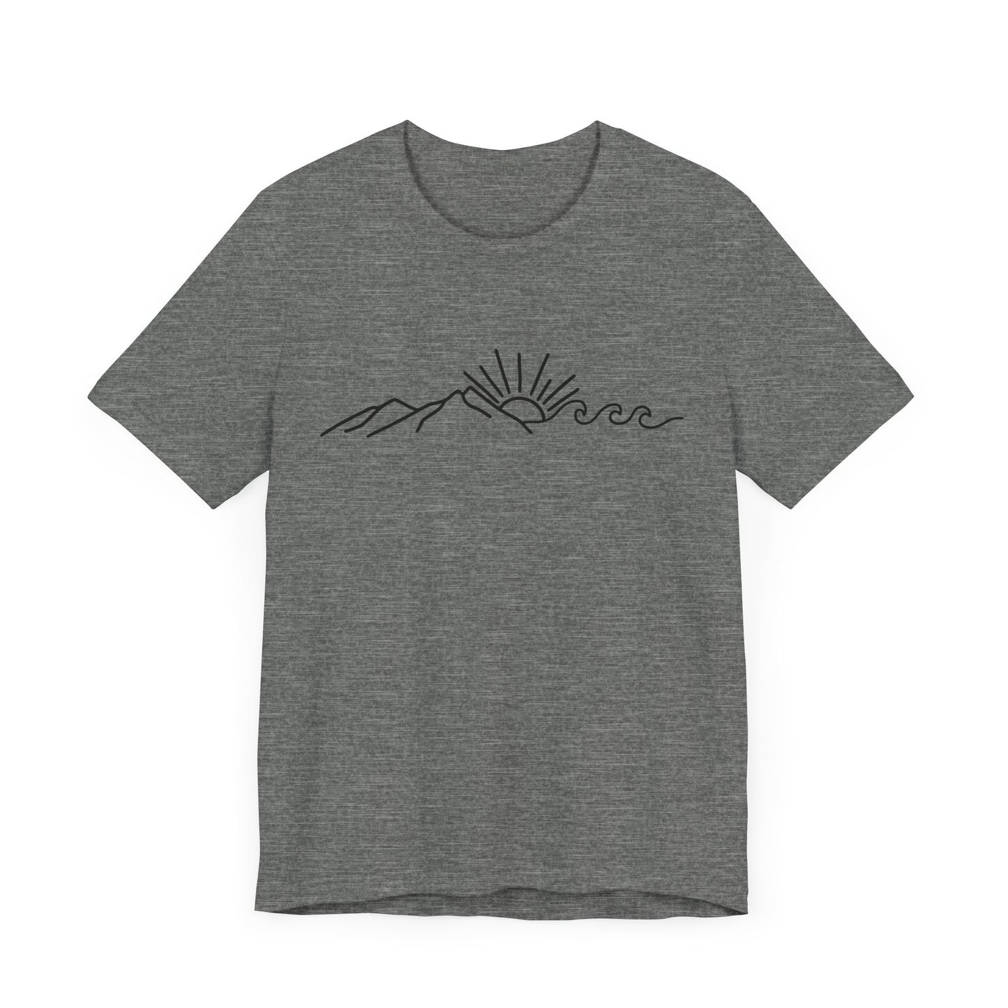 Nature Sun Mountain Wave Doodle Unisex Tee, Beach Outdoors T-Shirt, Simple Drawing Line Art Shirt, Mountains Nature Lover Gift, Outdoor