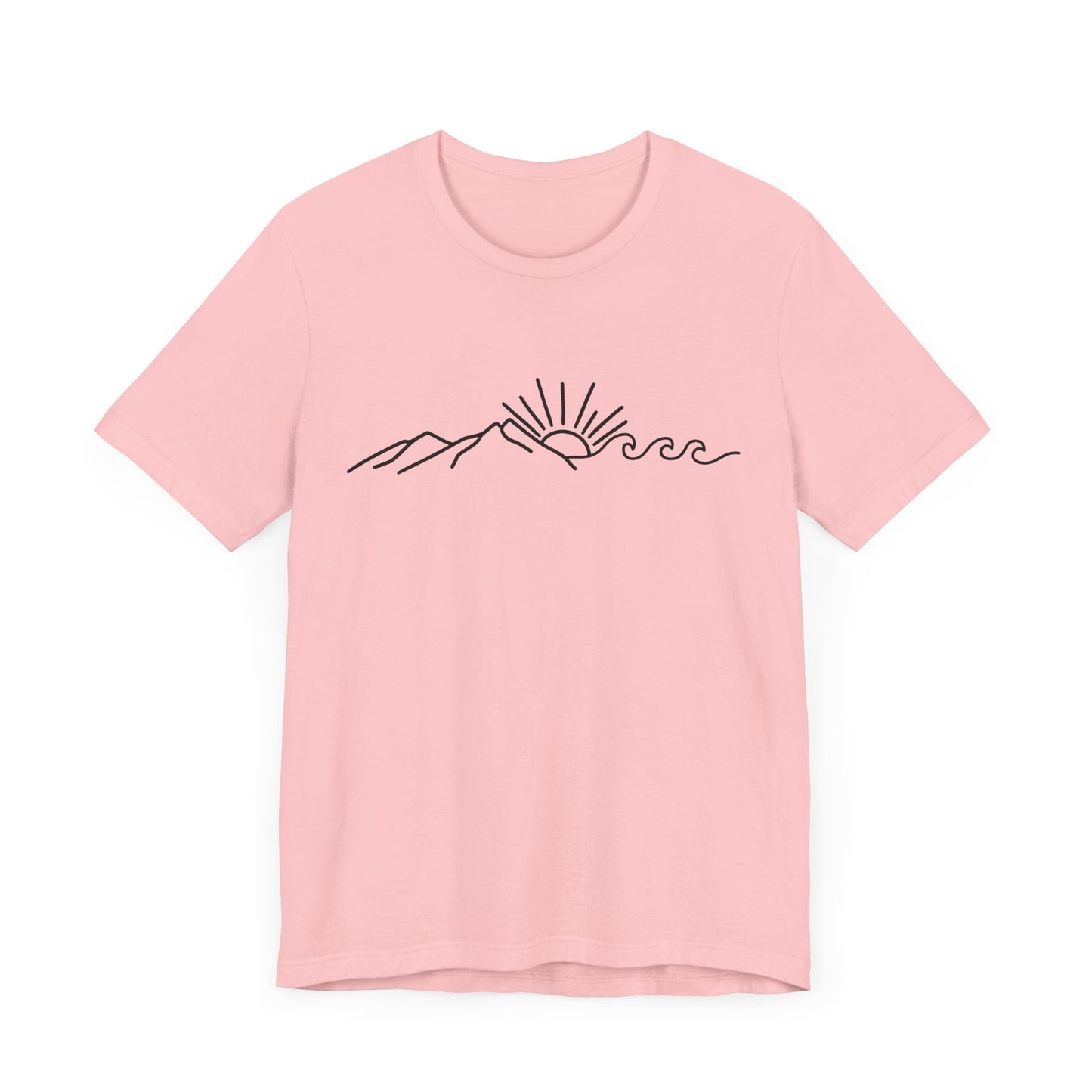Nature Sun Mountain Wave Doodle Unisex Tee, Beach Outdoors T-Shirt, Simple Drawing Line Art Shirt, Mountains Nature Lover Gift, Outdoor