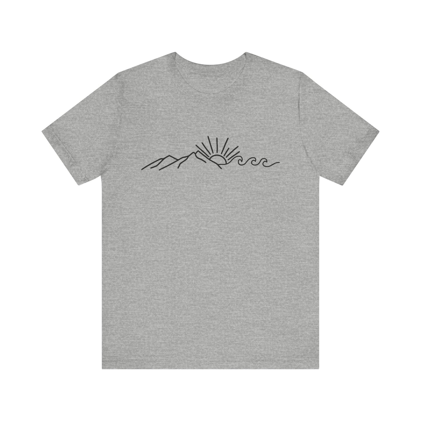Nature Sun Mountain Wave Doodle Unisex Tee, Beach Outdoors T-Shirt, Simple Drawing Line Art Shirt, Mountains Nature Lover Gift, Outdoor