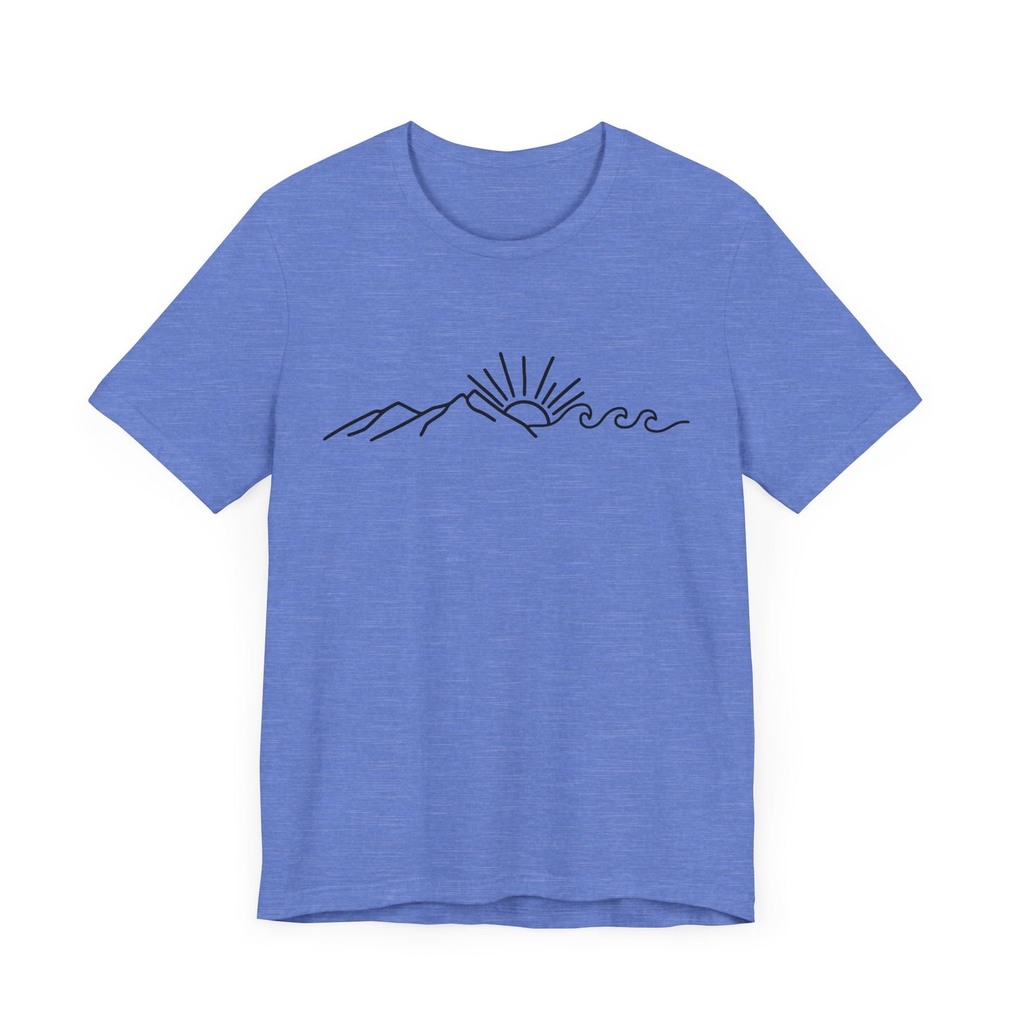 Nature Sun Mountain Wave Doodle Unisex Tee, Beach Outdoors T-Shirt, Simple Drawing Line Art Shirt, Mountains Nature Lover Gift, Outdoor