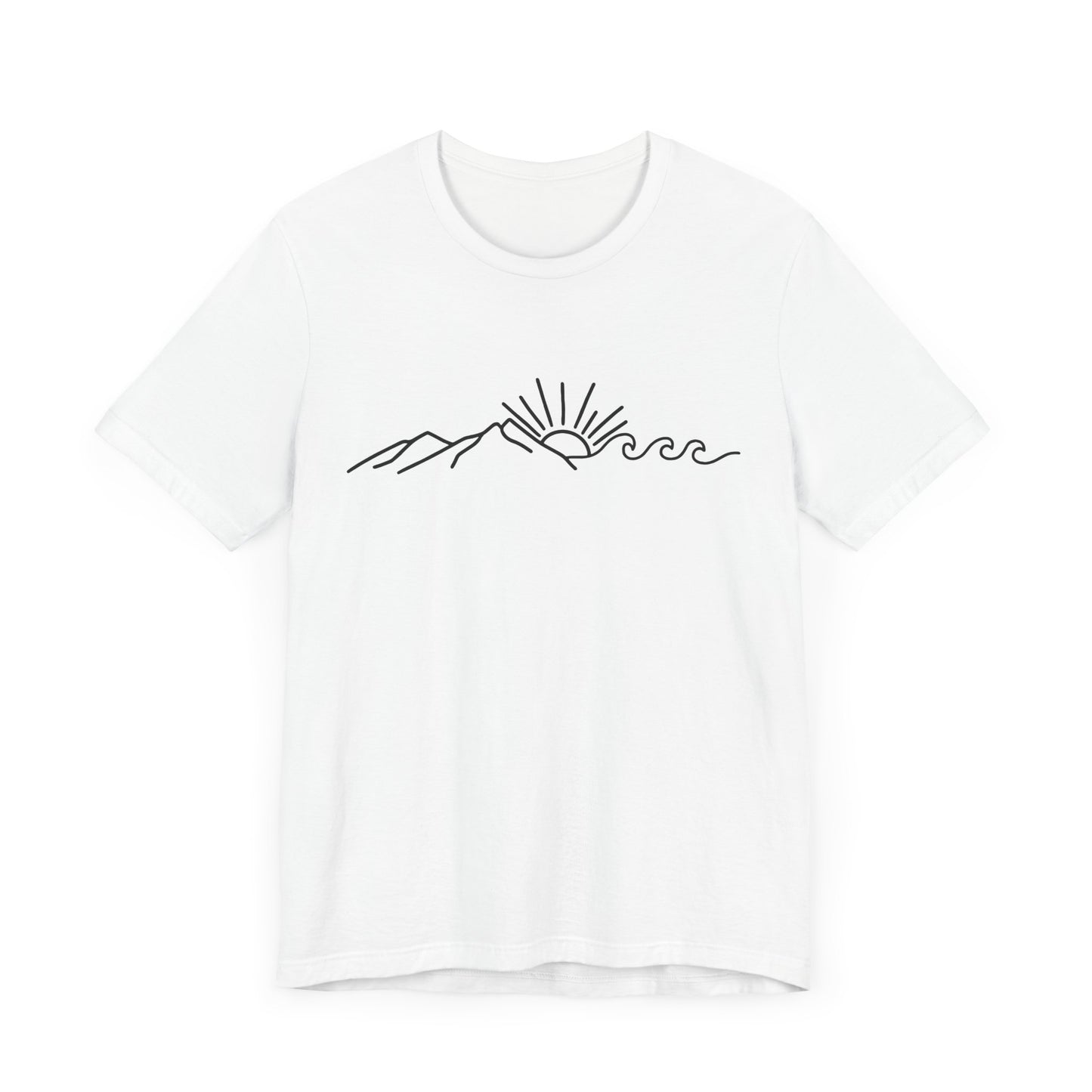 Nature Sun Mountain Wave Doodle Unisex Tee, Beach Outdoors T-Shirt, Simple Drawing Line Art Shirt, Mountains Nature Lover Gift, Outdoor