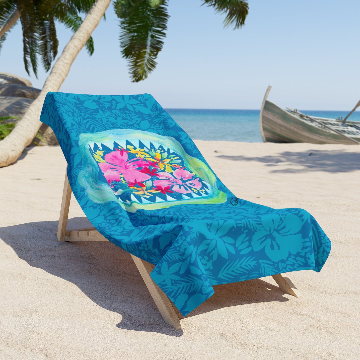 Shark Beach Towel, Shark Bite Floral Watercolor Design, Ocean Towel, Tropical Beach Blanket, Summer Pool Towel, beach towel shark