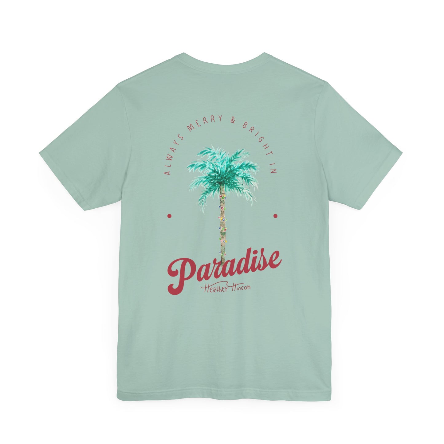 T-Shirt - Palm Tree Christmas Lights Coastal Beach Florida Tropical watercolor hand drawn Vacation Holiday Festive Tee