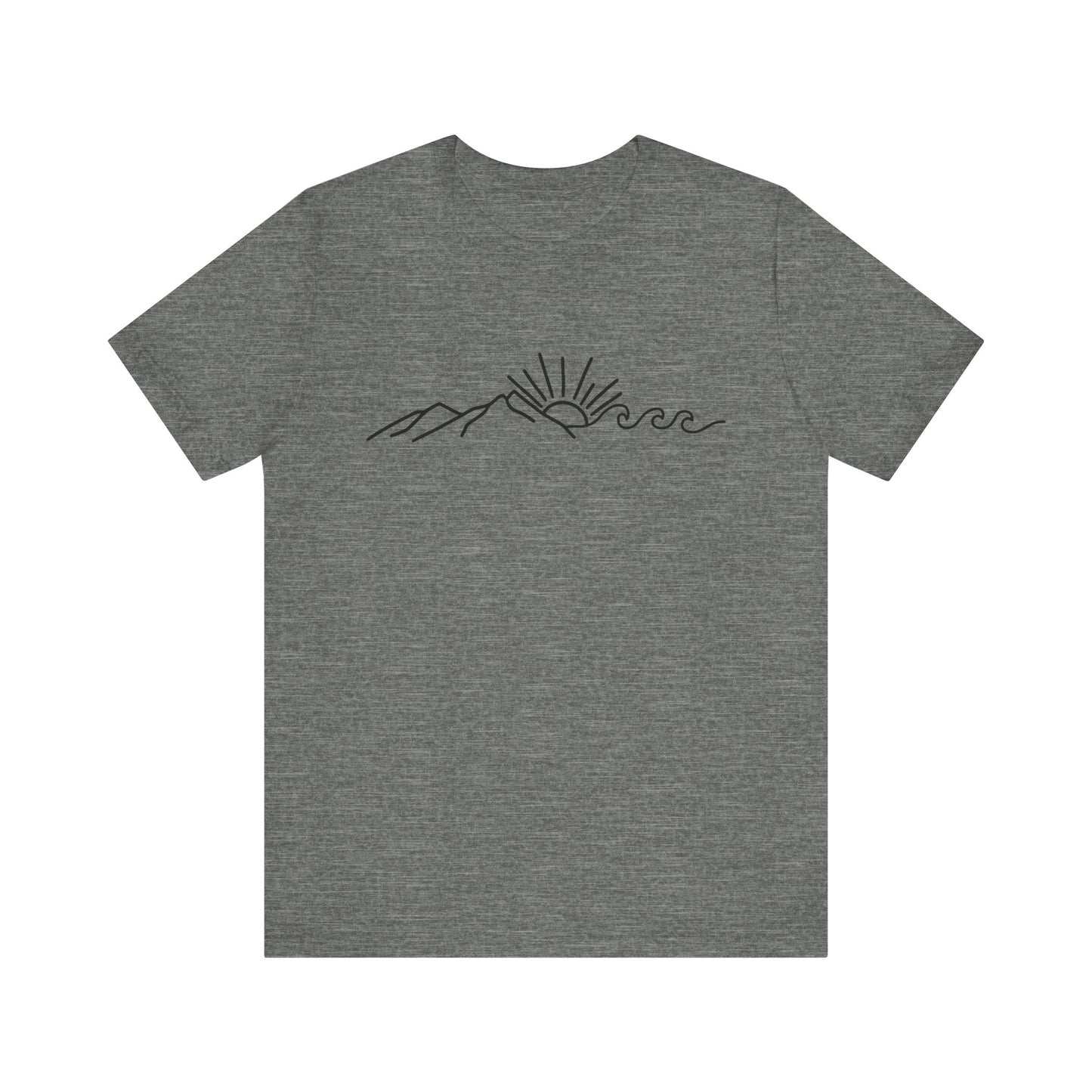 Nature Sun Mountain Wave Doodle Unisex Tee, Beach Outdoors T-Shirt, Simple Drawing Line Art Shirt, Mountains Nature Lover Gift, Outdoor