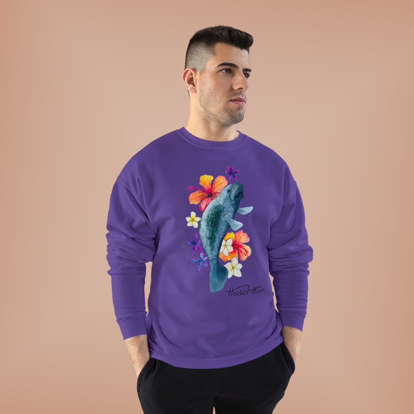 Manatee Floral Eco-Friendly Crewneck Sweatshirt | Perfect for Gifts, Casual Wear, Beach Lovers, Eco-Conscious Fashion, Summer Vibes