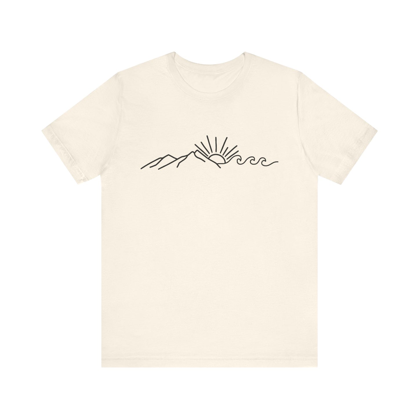 Nature Sun Mountain Wave Doodle Unisex Tee, Beach Outdoors T-Shirt, Simple Drawing Line Art Shirt, Mountains Nature Lover Gift, Outdoor