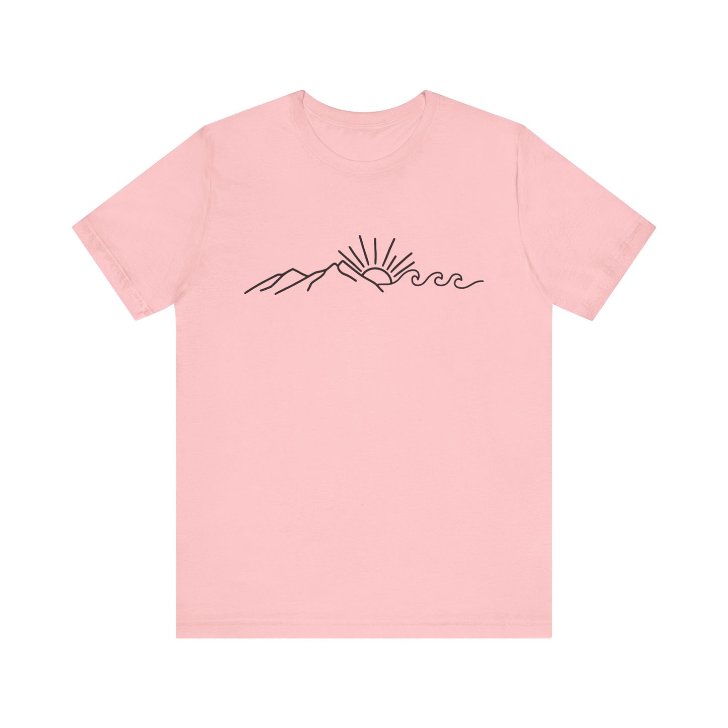 Nature Sun Mountain Wave Doodle Unisex Tee, Beach Outdoors T-Shirt, Simple Drawing Line Art Shirt, Mountains Nature Lover Gift, Outdoor