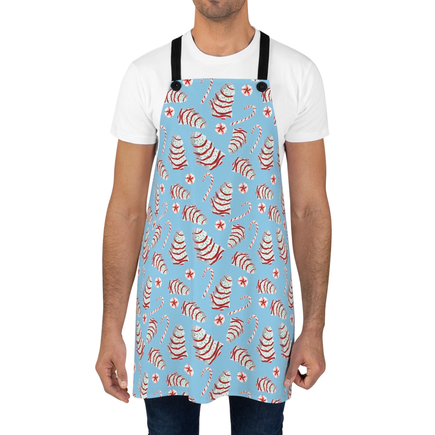 Apron Christmas Tree Cake Watercolor Festive Pattern Peppermint
