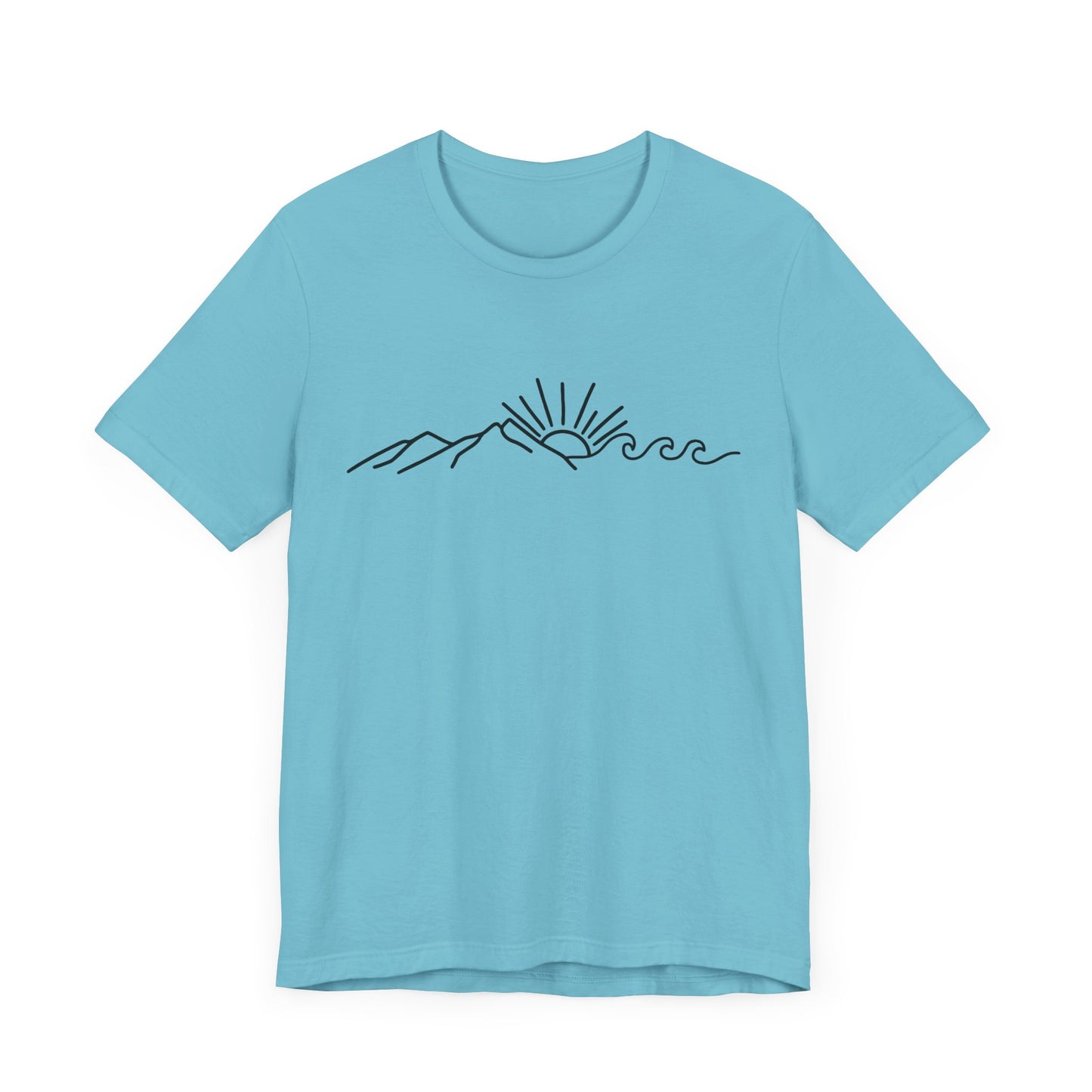 Nature Sun Mountain Wave Doodle Unisex Tee, Beach Outdoors T-Shirt, Simple Drawing Line Art Shirt, Mountains Nature Lover Gift, Outdoor