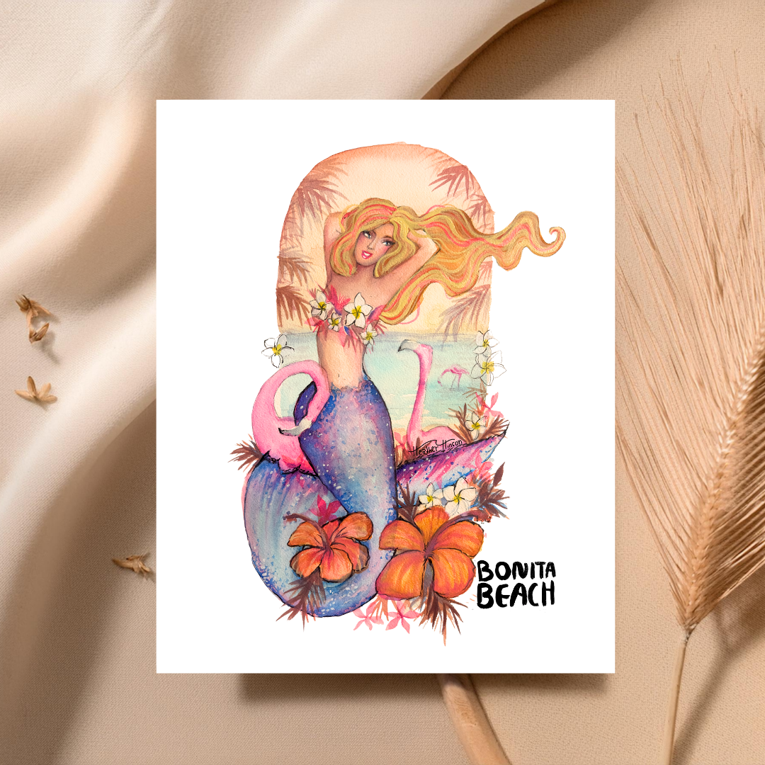 Bonita Beach Mermaid Art Print - 8x10 Florida Coastal Wall Art