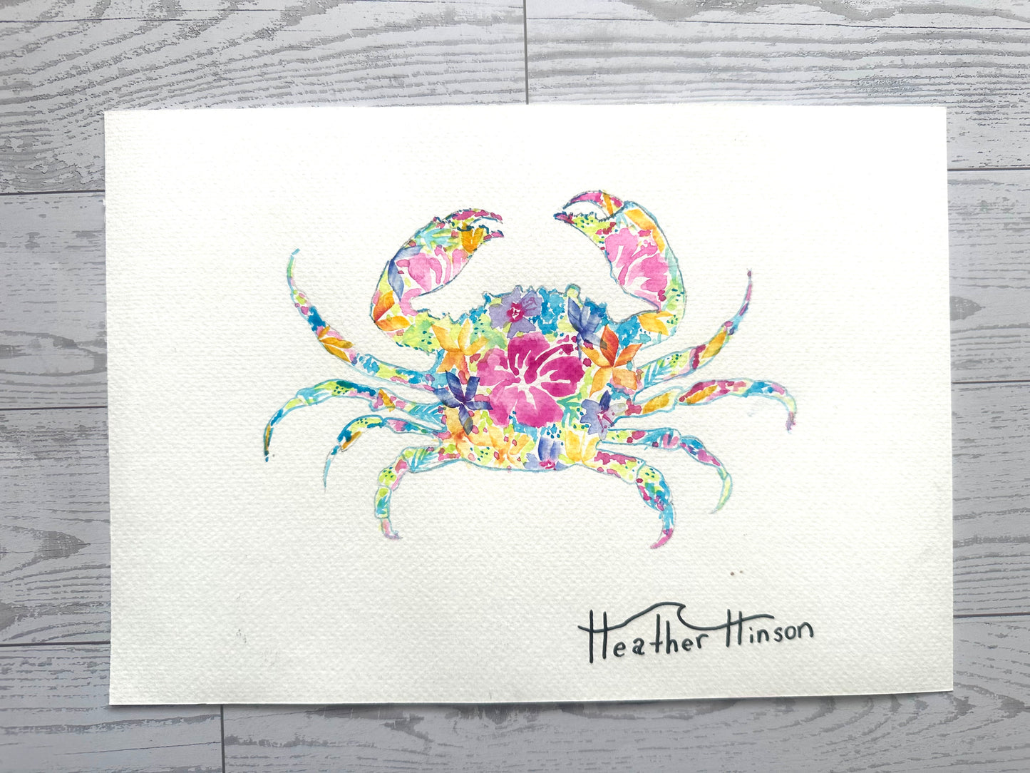 Original Watercolor Painting - Floral Crab