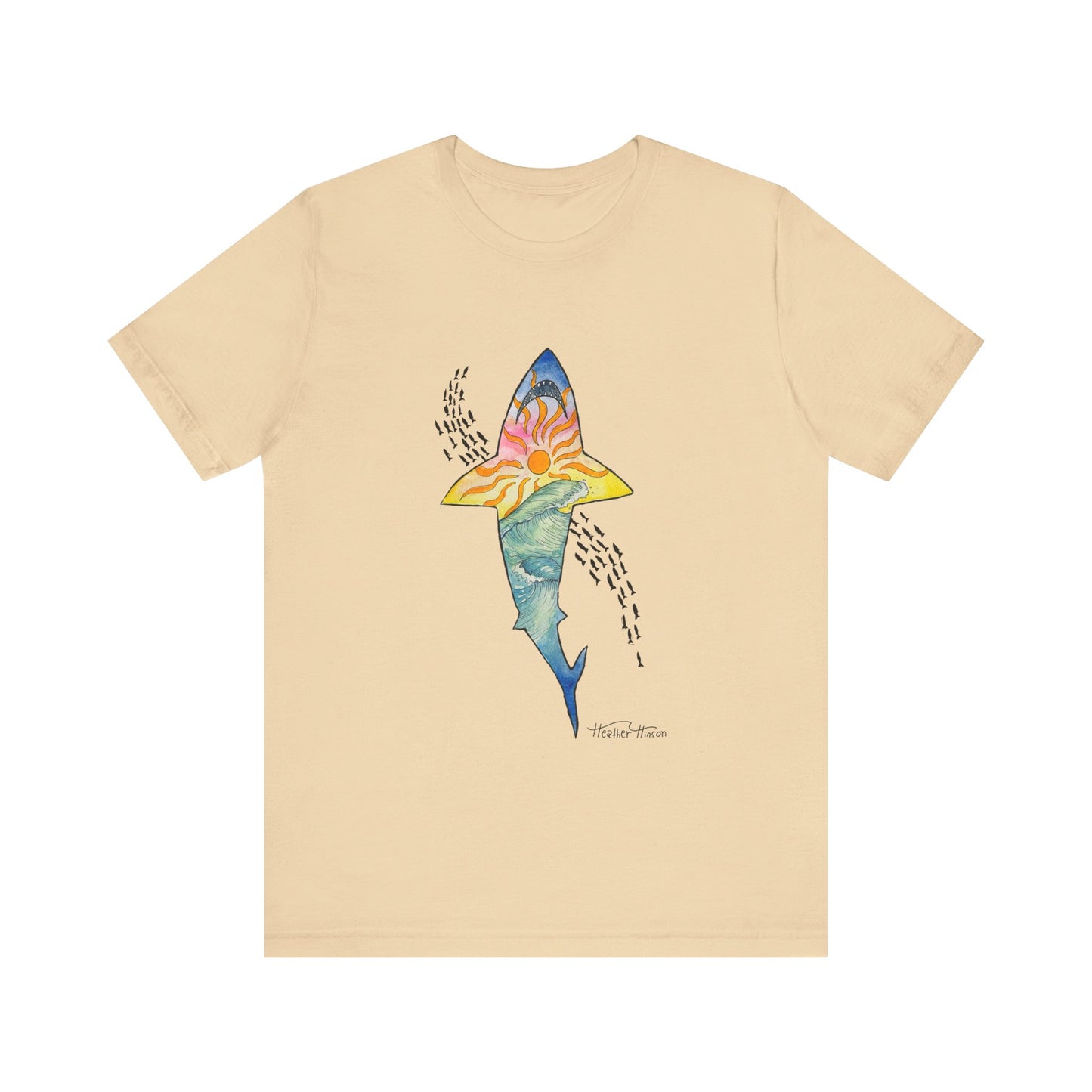 shark shirt with waves and sunset