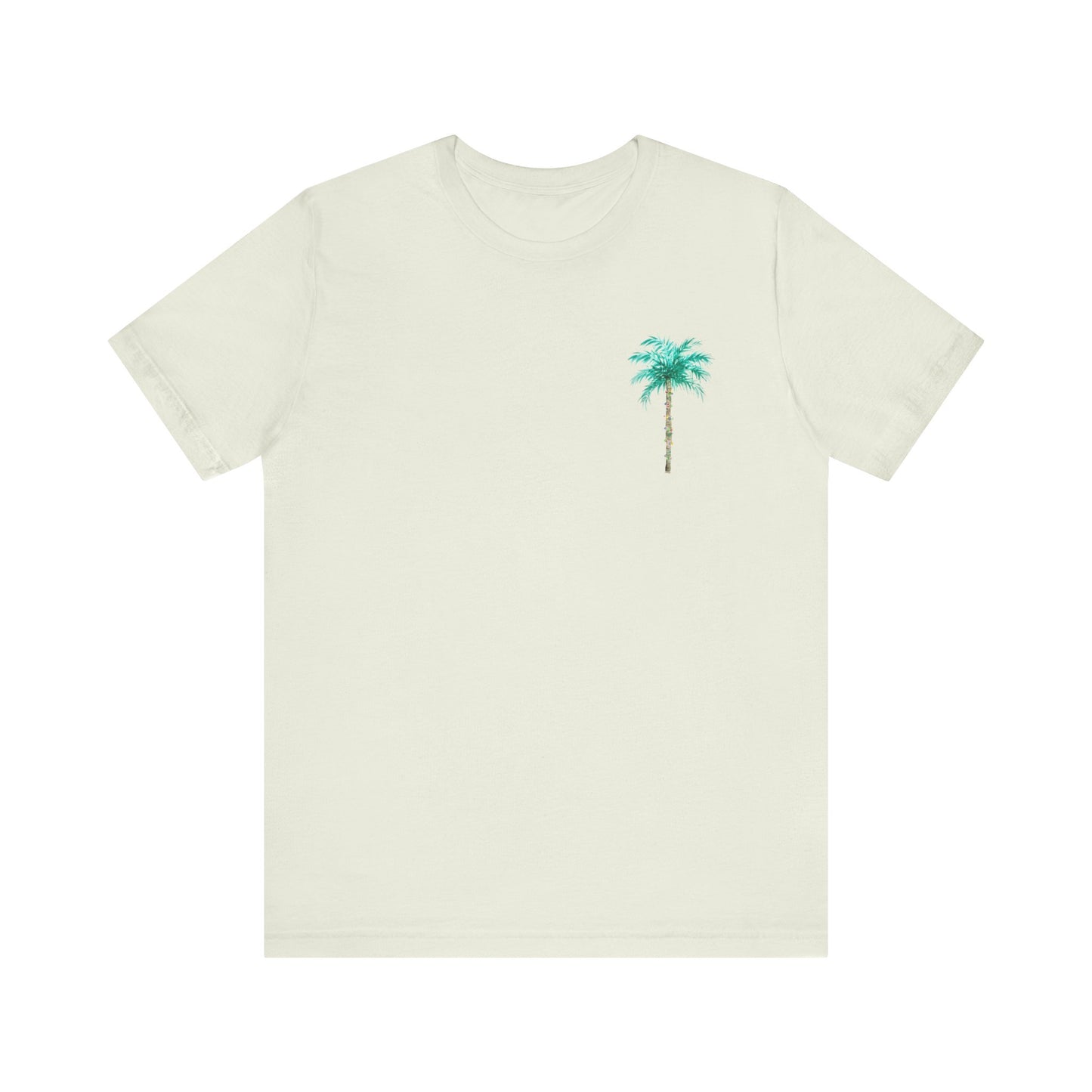 T-Shirt - Palm Tree Christmas Lights Coastal Beach Florida Tropical  watercolor hand drawn Vacation Holiday Festive Tee