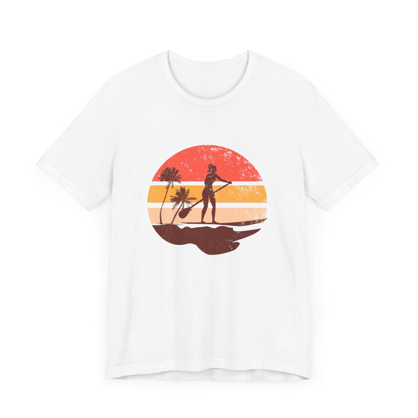Sunset Paddle Board shirt for women Unisex Jersey Tee, Beach Palm Trees Nature Outdoor Women's Shirt, Paddling Gift, Paddle Board Girl Top