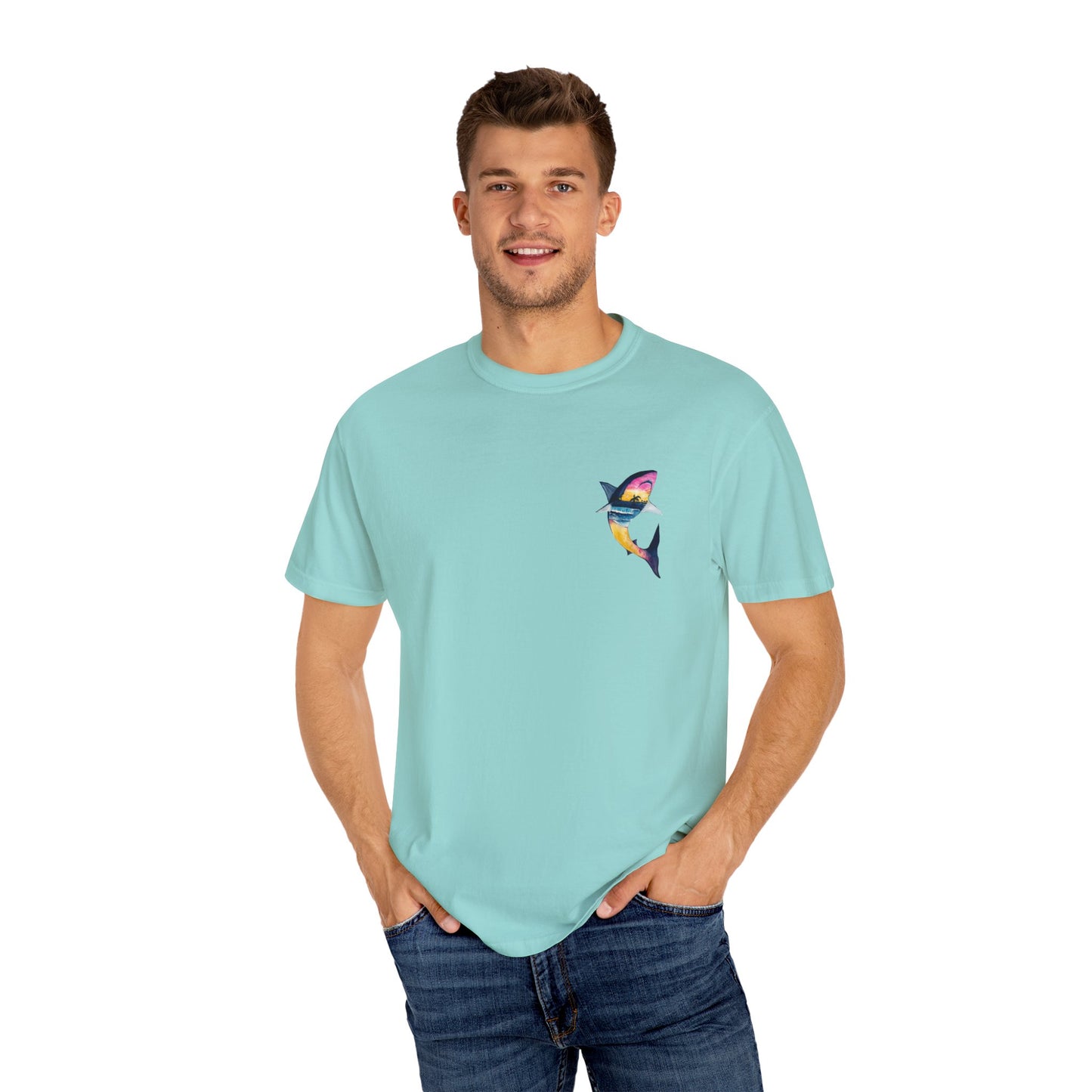 Vibrant Shark Graphic Tee, Relaxed Fit T-Shirt for Ocean Lovers, Summer Beachwear, Gift for Surfers, Nautical Inspired Apparel