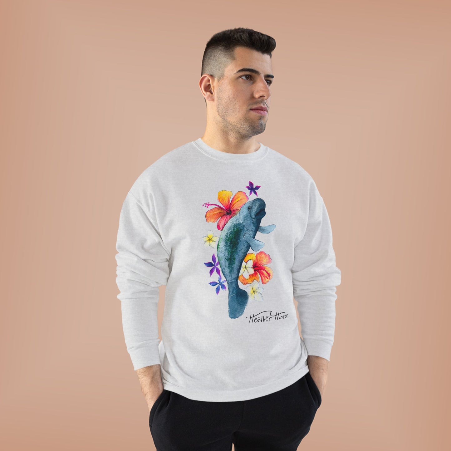 Manatee Floral Eco-Friendly Crewneck Sweatshirt | Perfect for Gifts, Casual Wear, Beach Lovers, Eco-Conscious Fashion, Summer Vibes