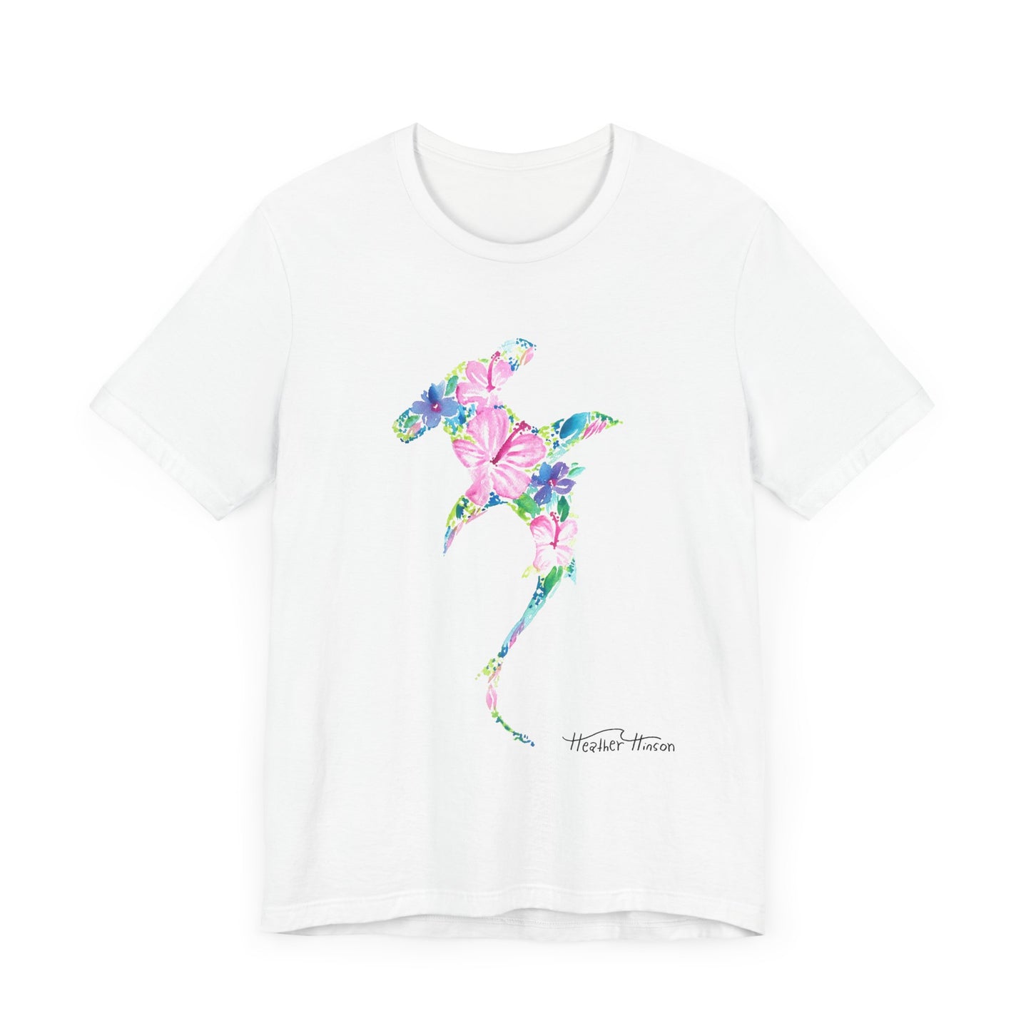 Floral Shark Unisex Tee, Watercolor Flowers, Tropical Hibiscus Beach Vacation Shirt, Coastal Wildlife Top, Florida Surf Ocean T-Shirt, Men
