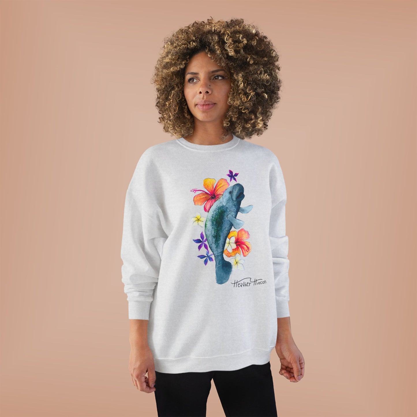 Manatee Floral Eco-Friendly Crewneck Sweatshirt | Perfect for Gifts, Casual Wear, Beach Lovers, Eco-Conscious Fashion, Summer Vibes