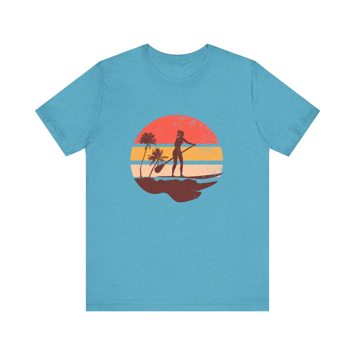 Sunset Paddle Board shirt for women Unisex Jersey Tee, Beach Palm Trees Nature Outdoor Women's Shirt, Paddling Gift, Paddle Board Girl Top
