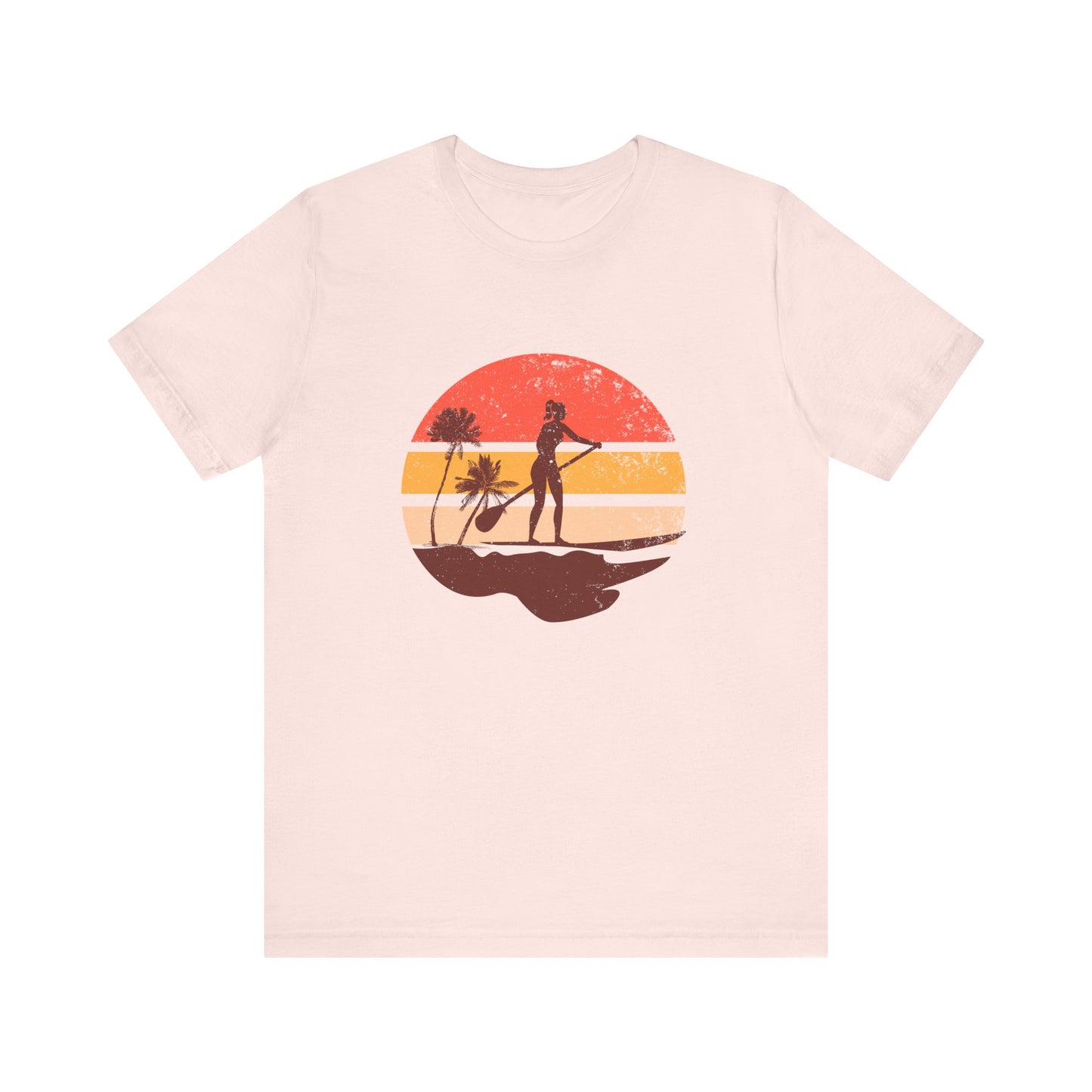 Sunset Paddle Board shirt for women Unisex Jersey Tee, Beach Palm Trees Nature Outdoor Women's Shirt, Paddling Gift, Paddle Board Girl Top
