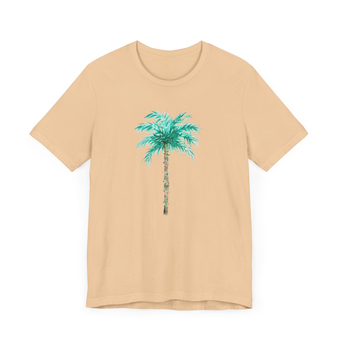 T-Shirt - Palm Tree Christmas Lights Coastal Beach Florida Tropical  watercolor hand drawn Vacation Holiday Festive Tee