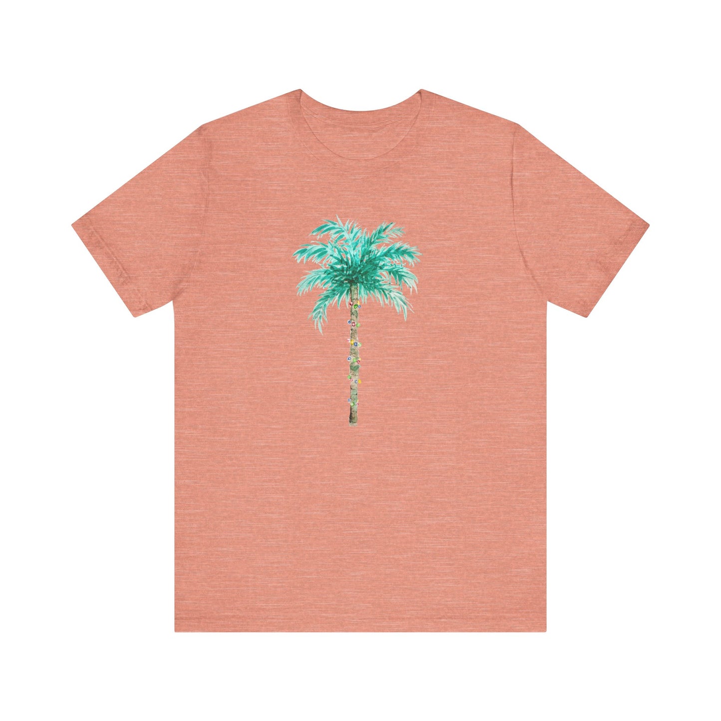 T-Shirt - Palm Tree Christmas Lights Coastal Beach Florida Tropical  watercolor hand drawn Vacation Holiday Festive Tee