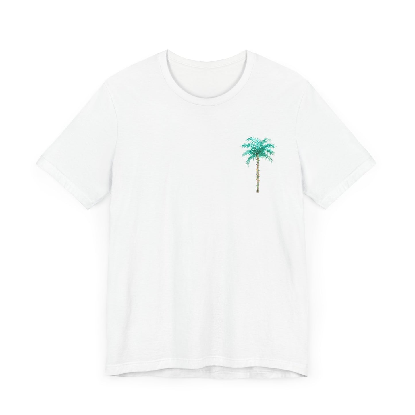 T-Shirt - Palm Tree Christmas Lights Coastal Beach Florida Tropical  watercolor hand drawn Vacation Holiday Festive Tee