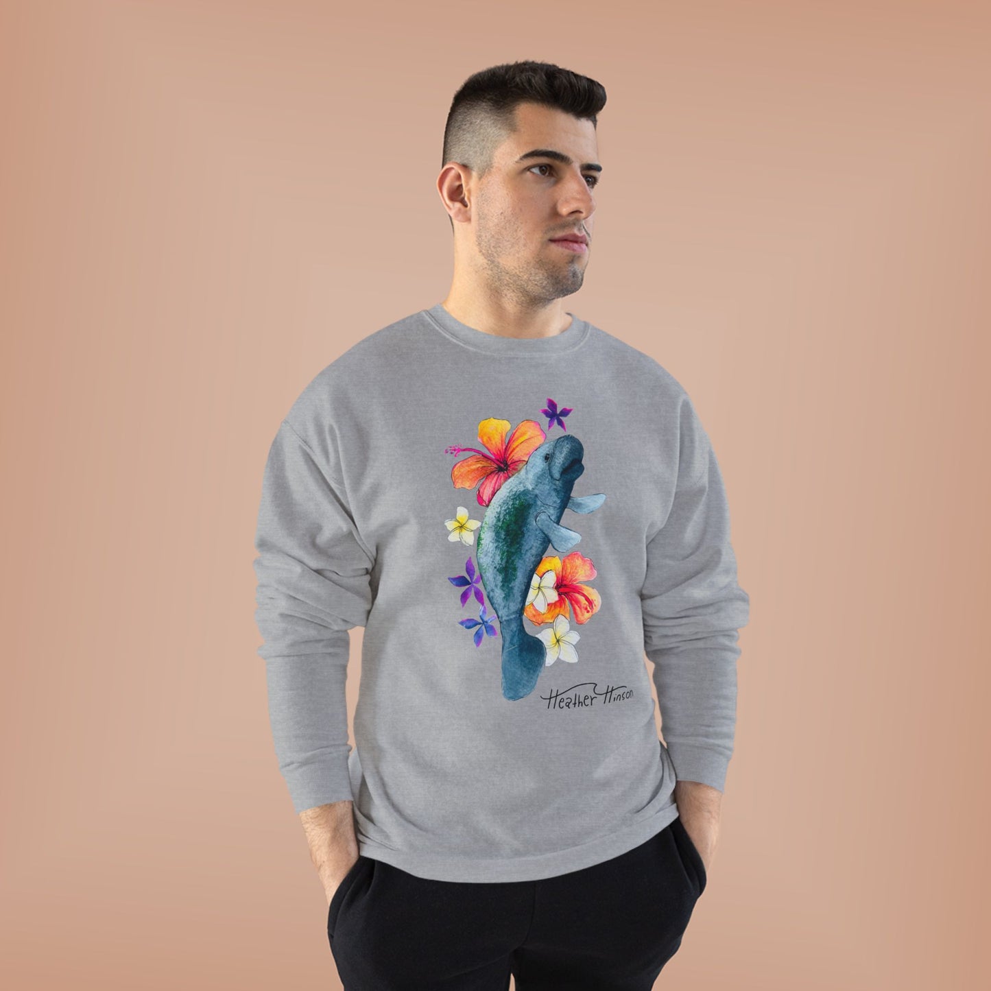 Manatee Floral Eco-Friendly Crewneck Sweatshirt | Perfect for Gifts, Casual Wear, Beach Lovers, Eco-Conscious Fashion, Summer Vibes
