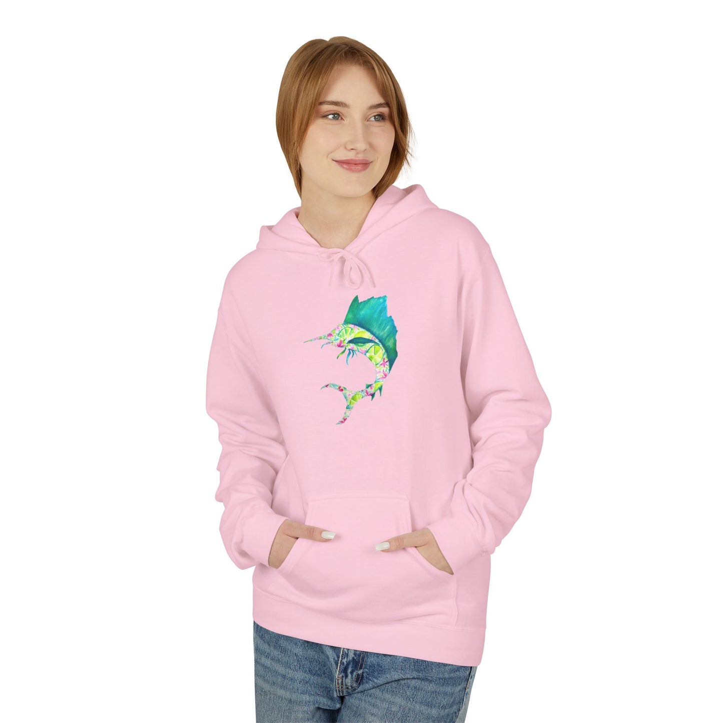 Colorful Marlin Hoodie, Fishing Apparel, Gift for Anglers, Sailfish, Floral, Summer Vibes, Beachwear, Unisex Hoodie, Graphic Sweatshirt