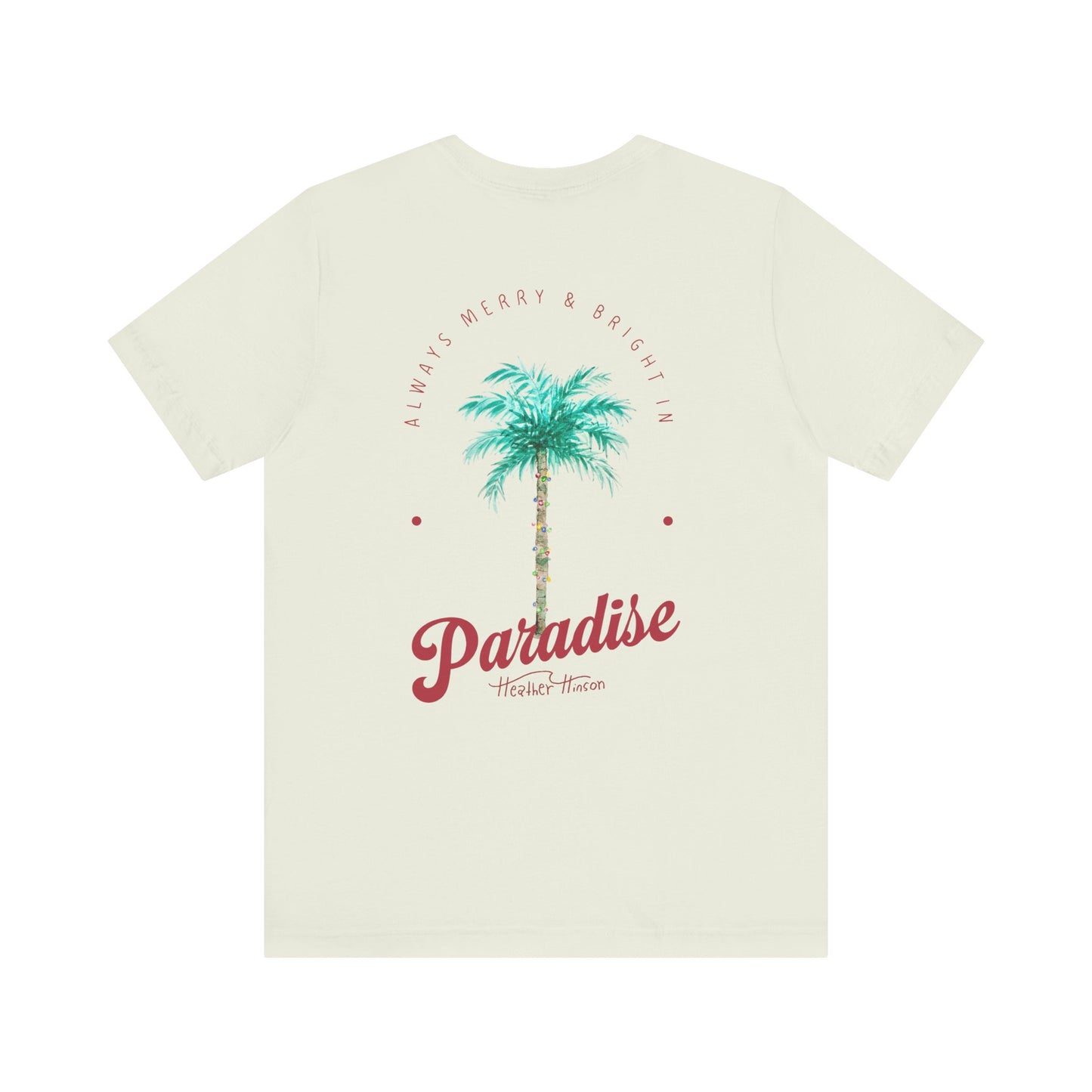 T-Shirt - Palm Tree Christmas Lights Coastal Beach Florida Tropical  watercolor hand drawn Vacation Holiday Festive Tee