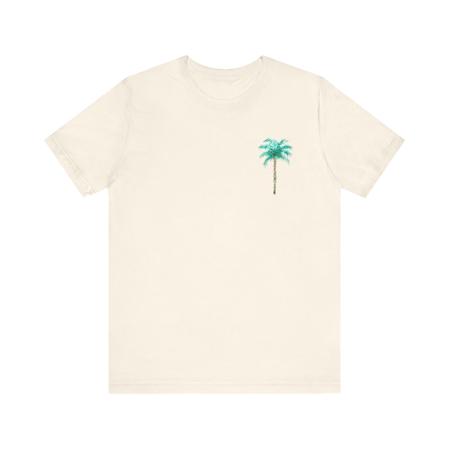 T-Shirt - Palm Tree Christmas Lights Coastal Beach Florida Tropical  watercolor hand drawn Vacation Holiday Festive Tee