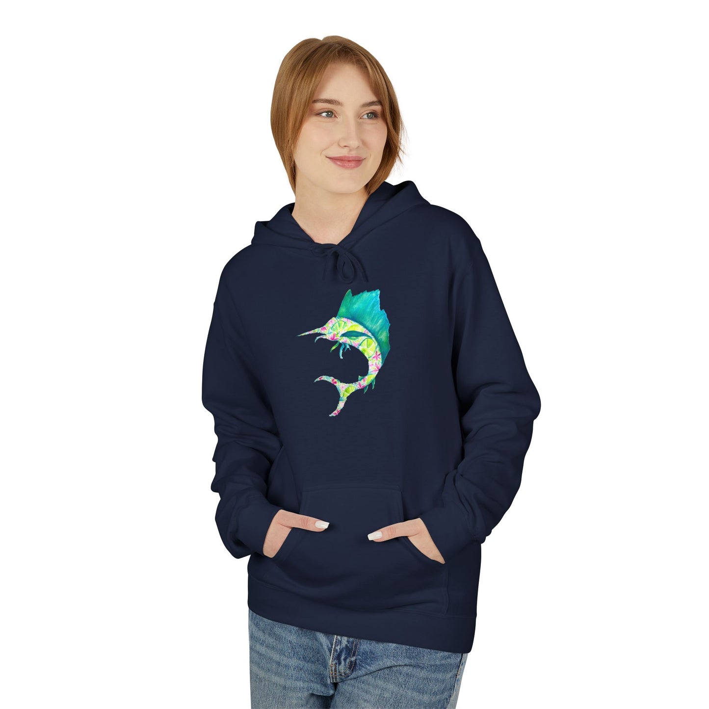 Colorful Marlin Hoodie, Fishing Apparel, Gift for Anglers, Sailfish, Floral, Summer Vibes, Beachwear, Unisex Hoodie, Graphic Sweatshirt