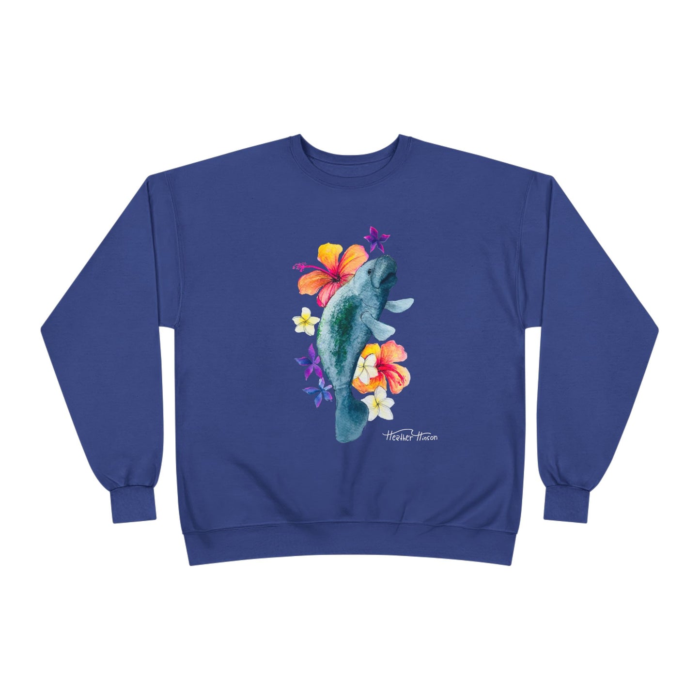 Manatee Floral Eco-Friendly Crewneck Sweatshirt | Perfect for Gifts, Casual Wear, Beach Lovers, Eco-Conscious Fashion, Summer Vibes