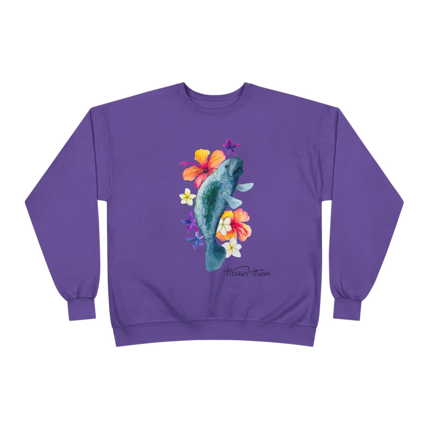 Manatee Floral Eco-Friendly Crewneck Sweatshirt | Perfect for Gifts, Casual Wear, Beach Lovers, Eco-Conscious Fashion, Summer Vibes