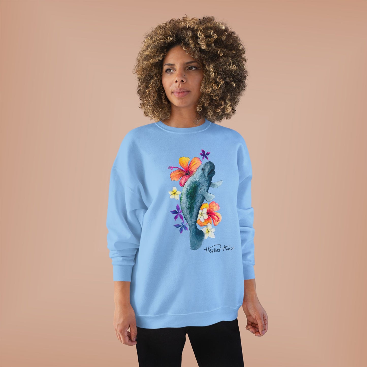 Manatee Floral Eco-Friendly Crewneck Sweatshirt | Perfect for Gifts, Casual Wear, Beach Lovers, Eco-Conscious Fashion, Summer Vibes