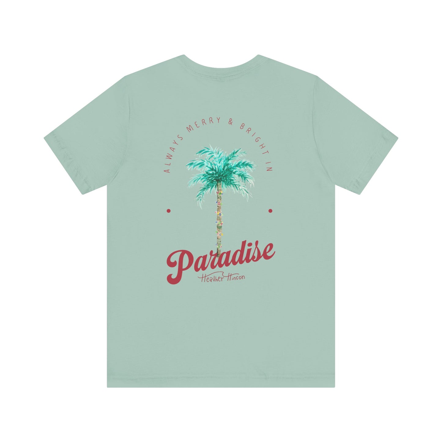 T-Shirt - Palm Tree Christmas Lights Coastal Beach Florida Tropical  watercolor hand drawn Vacation Holiday Festive Tee