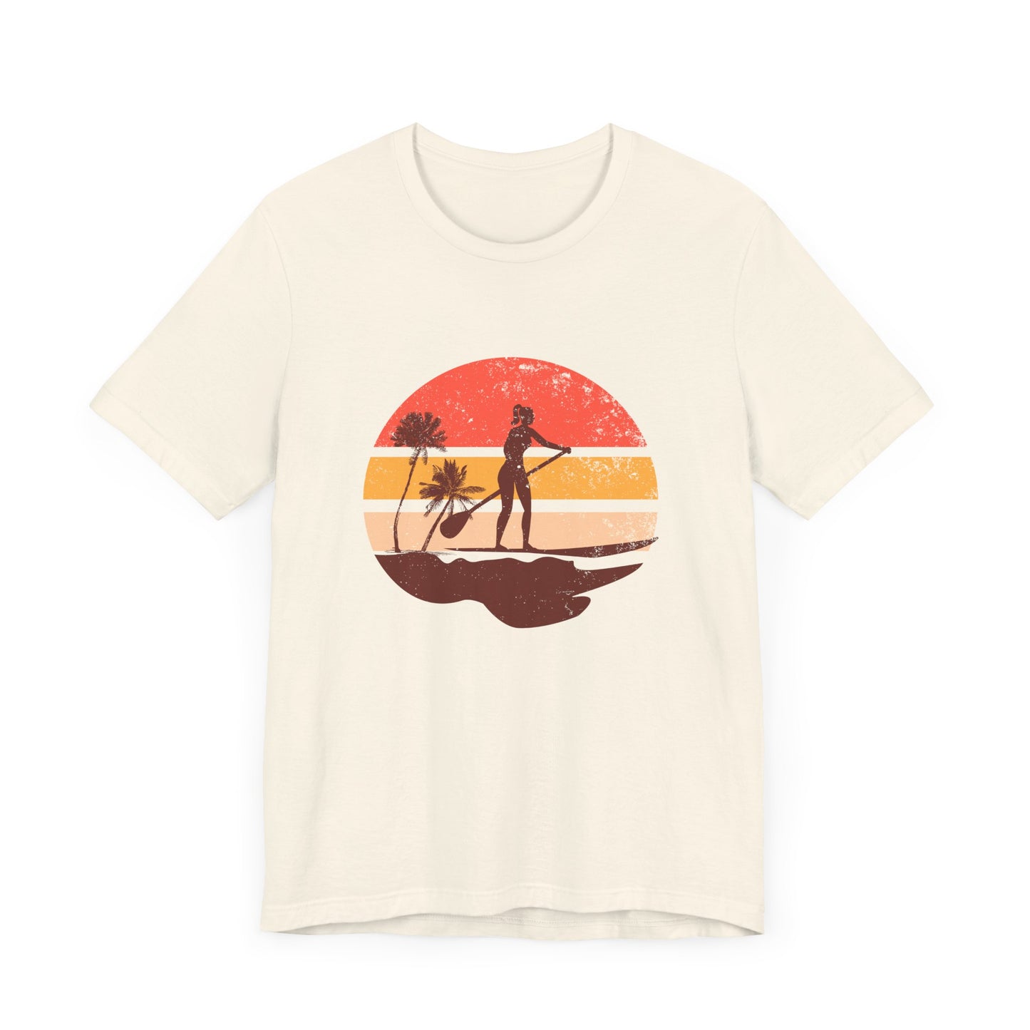 Sunset Paddle Board shirt for women Unisex Jersey Tee, Beach Palm Trees Nature Outdoor Women's Shirt, Paddling Gift, Paddle Board Girl Top