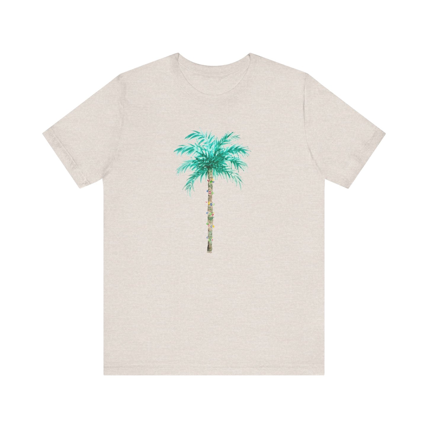 T-Shirt - Palm Tree Christmas Lights Coastal Beach Florida Tropical  watercolor hand drawn Vacation Holiday Festive Tee