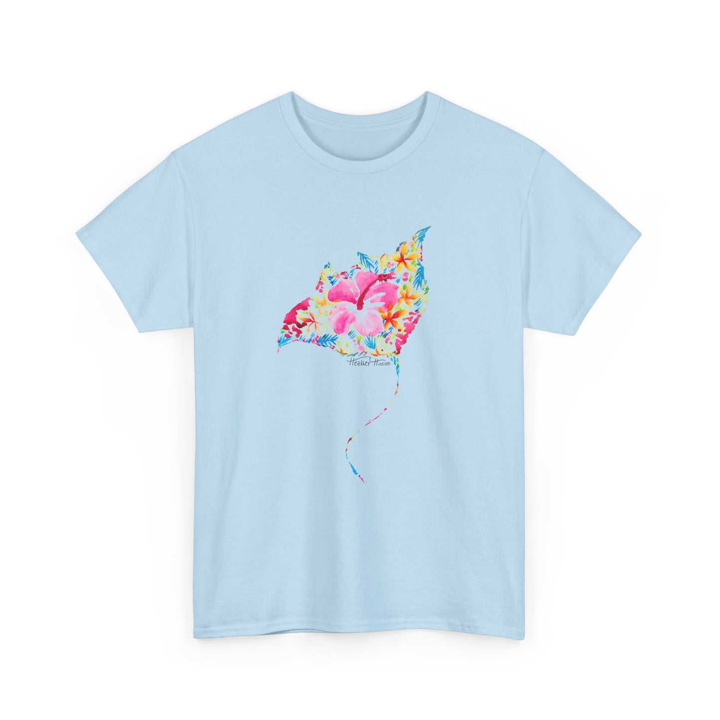 Ocean Floral Unisex Tee - Stingray and Manta Ray Beach Vacation Watercolor Handpainted Shirt