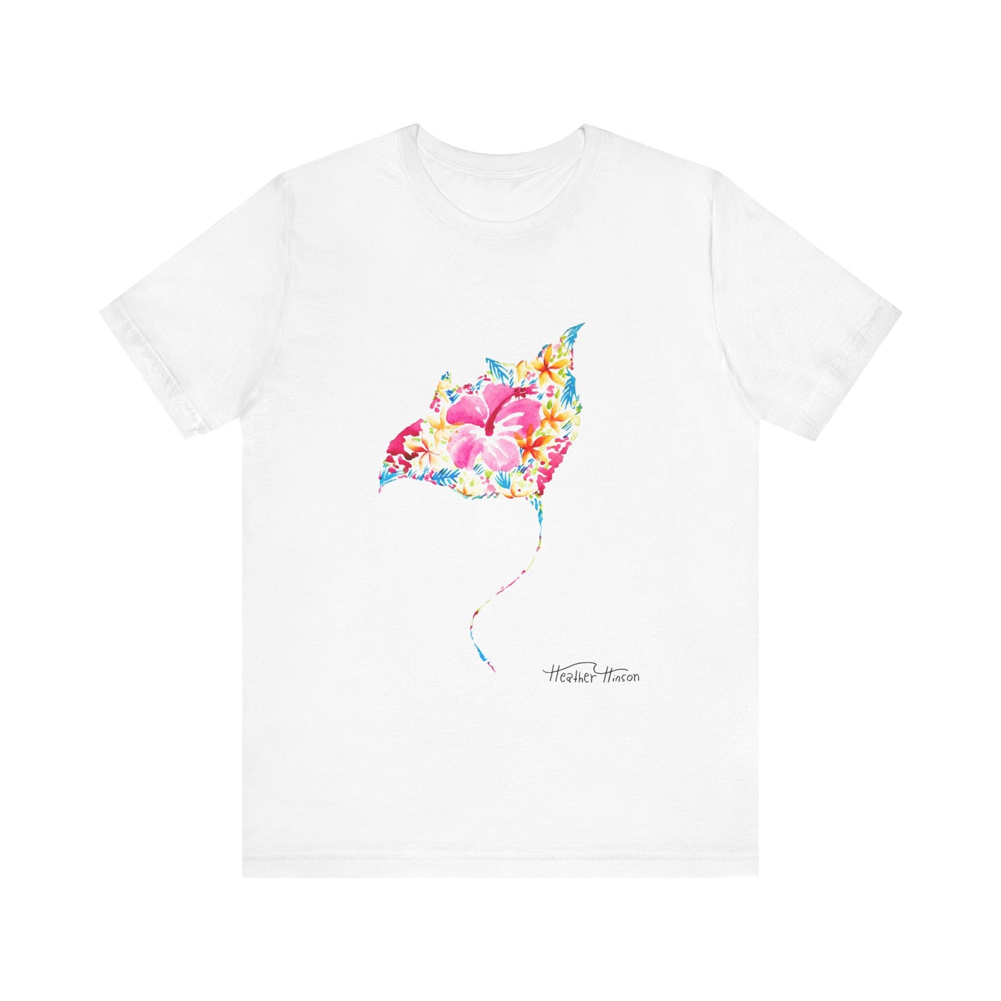 Stingray Floral Unisex Tee, Tropical Watercolor Shirt for Women, Bright Beach Ocean Manta Ray Top, Colorful Sea Ray T-Shirt, Girly Jersey,