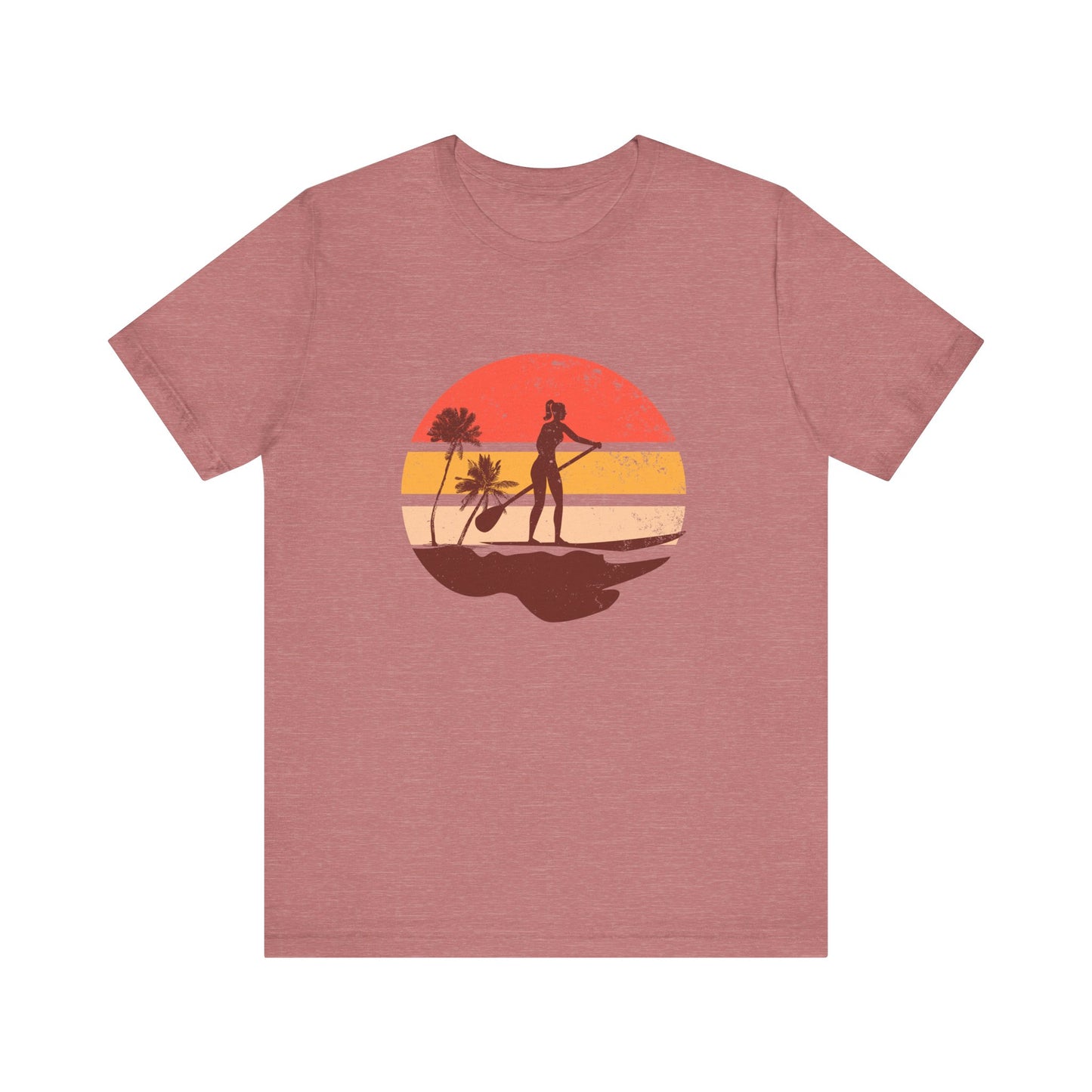 Sunset Paddle Board shirt for women Unisex Jersey Tee, Beach Palm Trees Nature Outdoor Women's Shirt, Paddling Gift, Paddle Board Girl Top