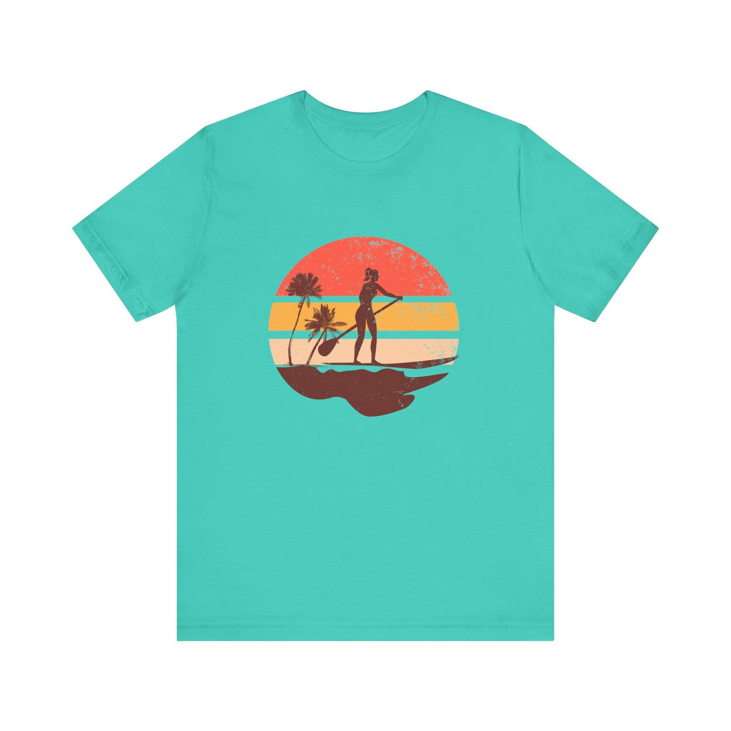 Sunset Paddle Board shirt for women Unisex Jersey Tee, Beach Palm Trees Nature Outdoor Women's Shirt, Paddling Gift, Paddle Board Girl Top