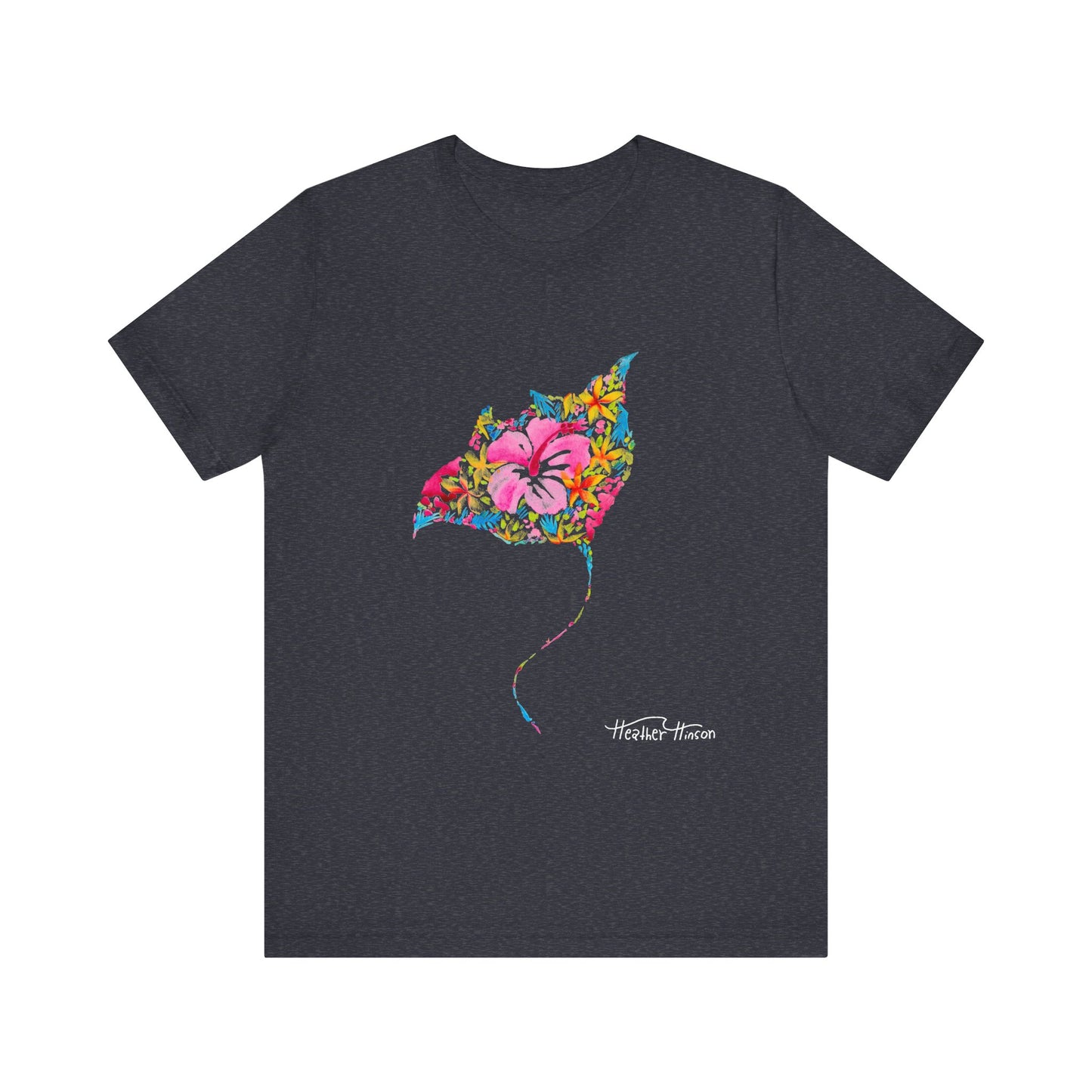 Stingray Floral Unisex Tee, Tropical Watercolor Shirt for Women, Bright Beach Ocean Manta Ray Top, Colorful Sea Ray T-Shirt, Girly Jersey,