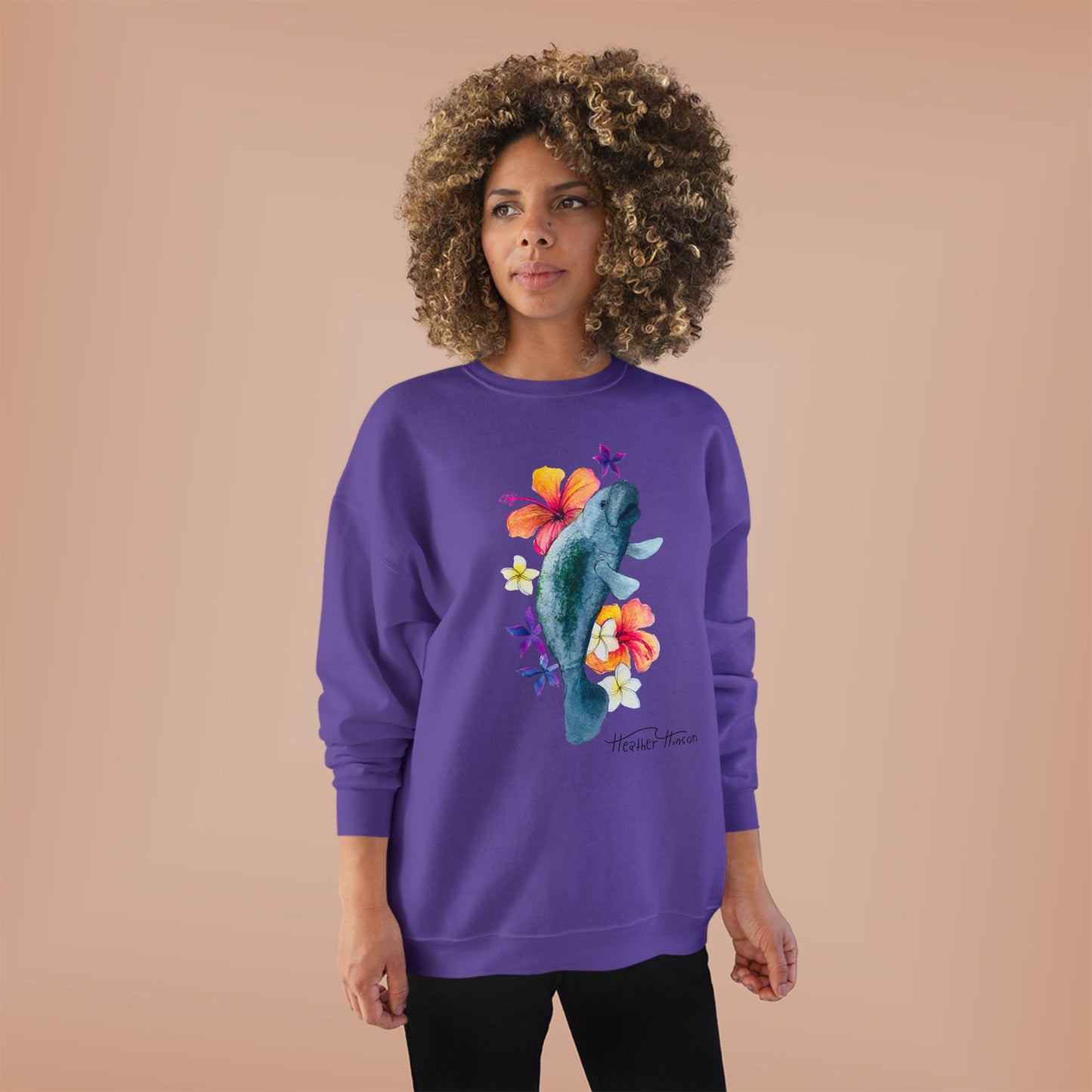 Manatee Floral Eco-Friendly Crewneck Sweatshirt | Perfect for Gifts, Casual Wear, Beach Lovers, Eco-Conscious Fashion, Summer Vibes